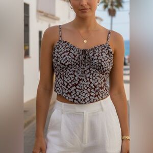 L.A. Hearts Flower Print Cropped Corset Top size Medium Brown Floral